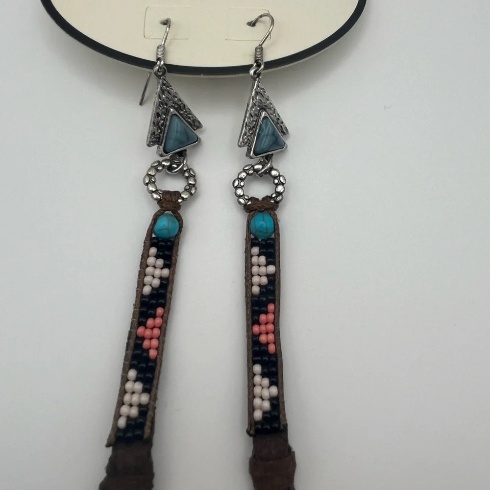 Idyllwind Brown and Blue Beaded Tassel Earrings - Picture 2 of 3